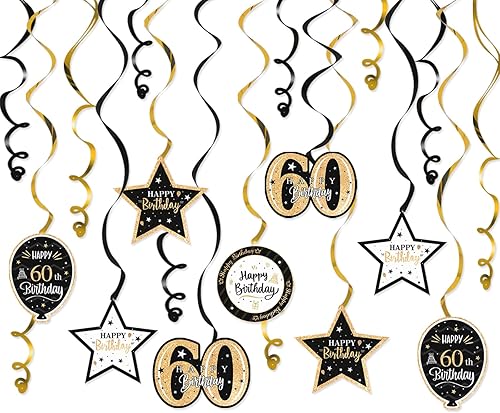 Miniatura 65 de Serpentinas de remolinos de cumpleaños feliz de 16 años con purpurina azul y plateada - Kit de 15 piezas de remolinos colgantes para el kit