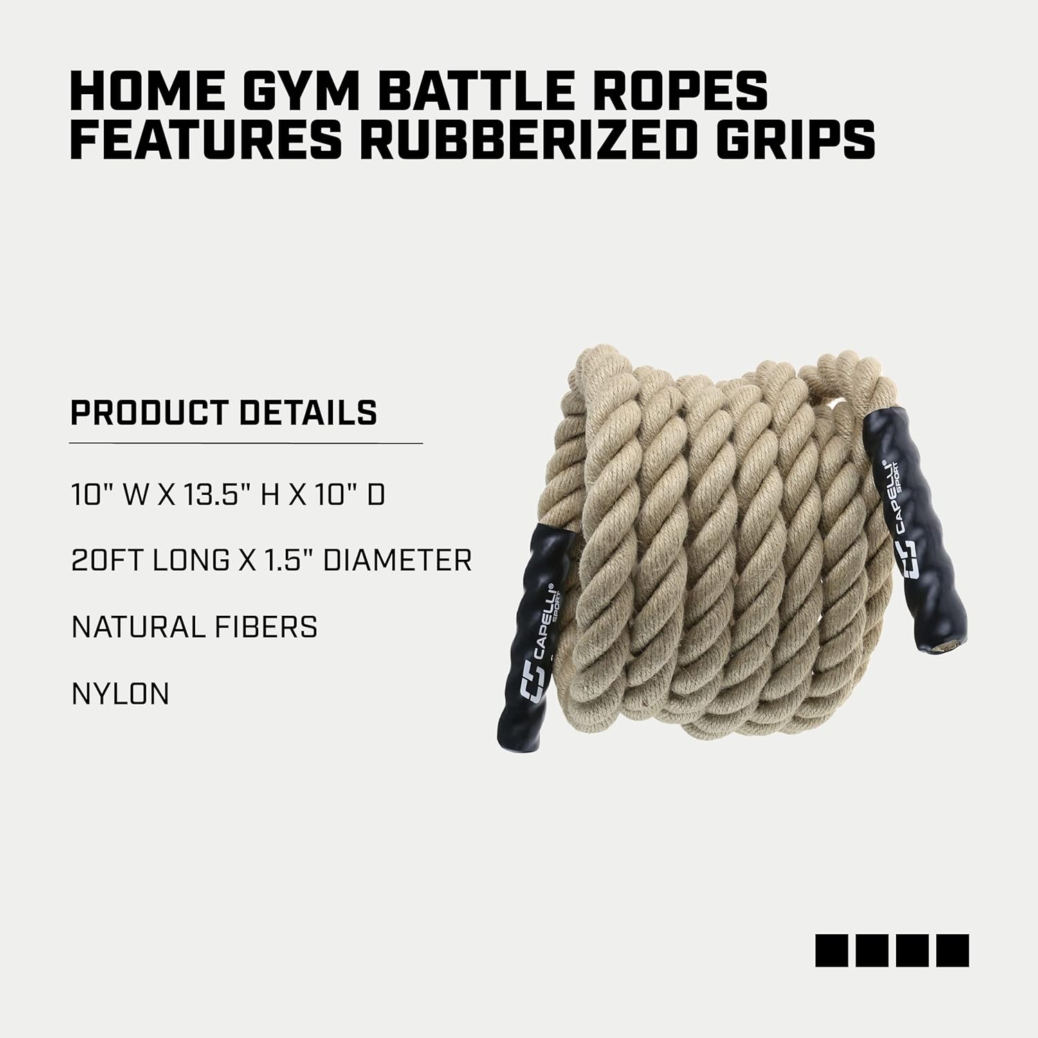 Capelli Sport Battling Ropes, Workout Battle Ropes for Strength Training and Cardio, Brown, 20 ft Length