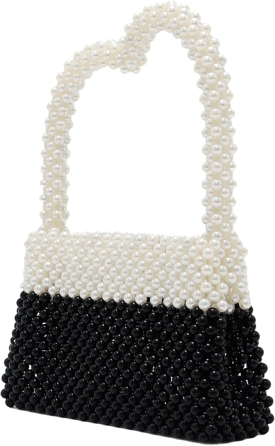 Miuco Pearl Clutch Purses For Women Heart Shape Top-Handle Bag Beaded Pearl Handbags Handmade Tote