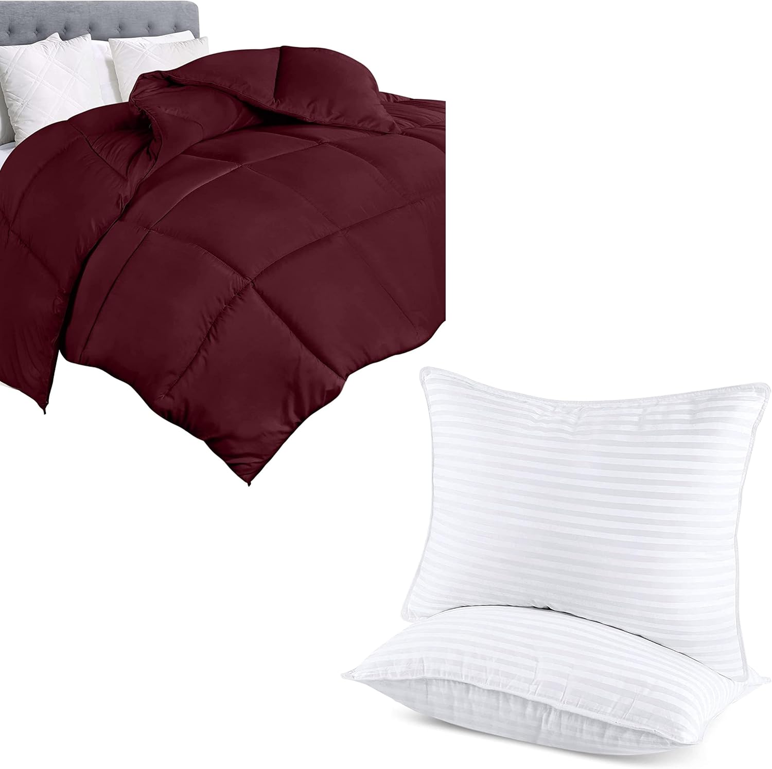 Utopia Bedding 1 Comforter Duvet Insert Burgundy/Red with 2 Pack Bed Pillows White