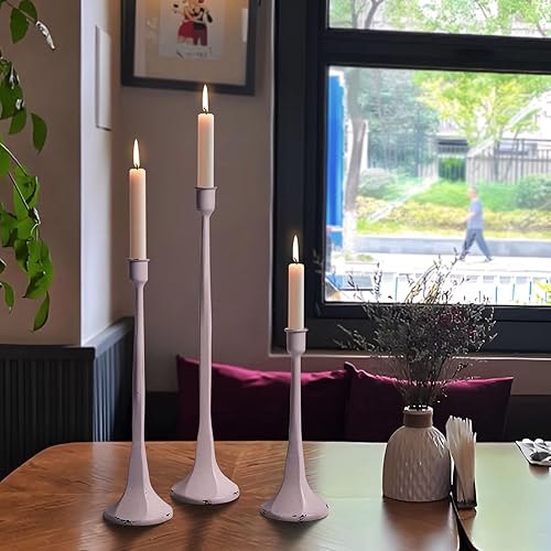 Miniatura 2 de SEINHIJO Juego de 3 portavelas cónico de hierro, soporte decorativo para velas alto, portavelas para bodas, mesas de comedor, decoración de fiestas