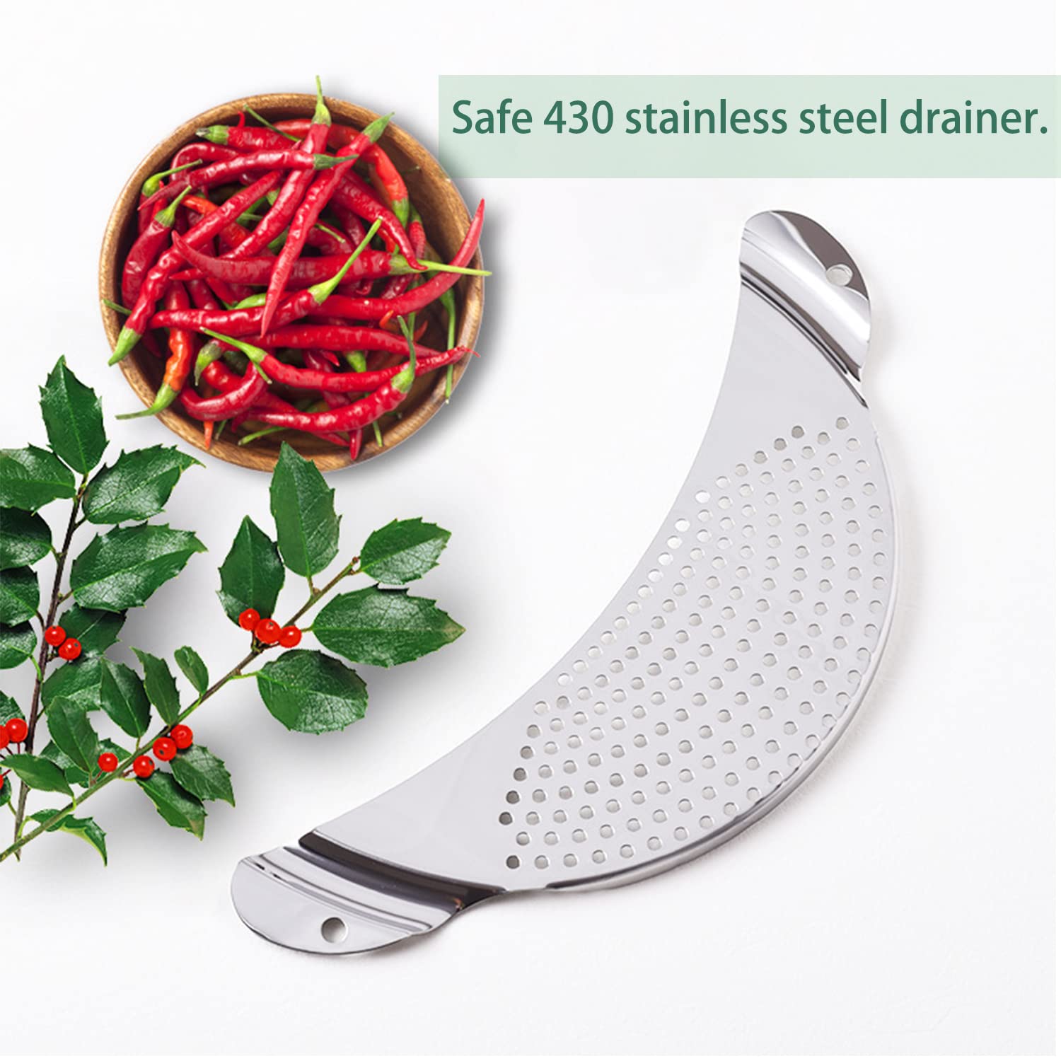 2 Colini A Mezzaluna In Acciaio Inox - Scolapasta Per Pasta E Verdura - Con Manici Sicuri - Foto 10