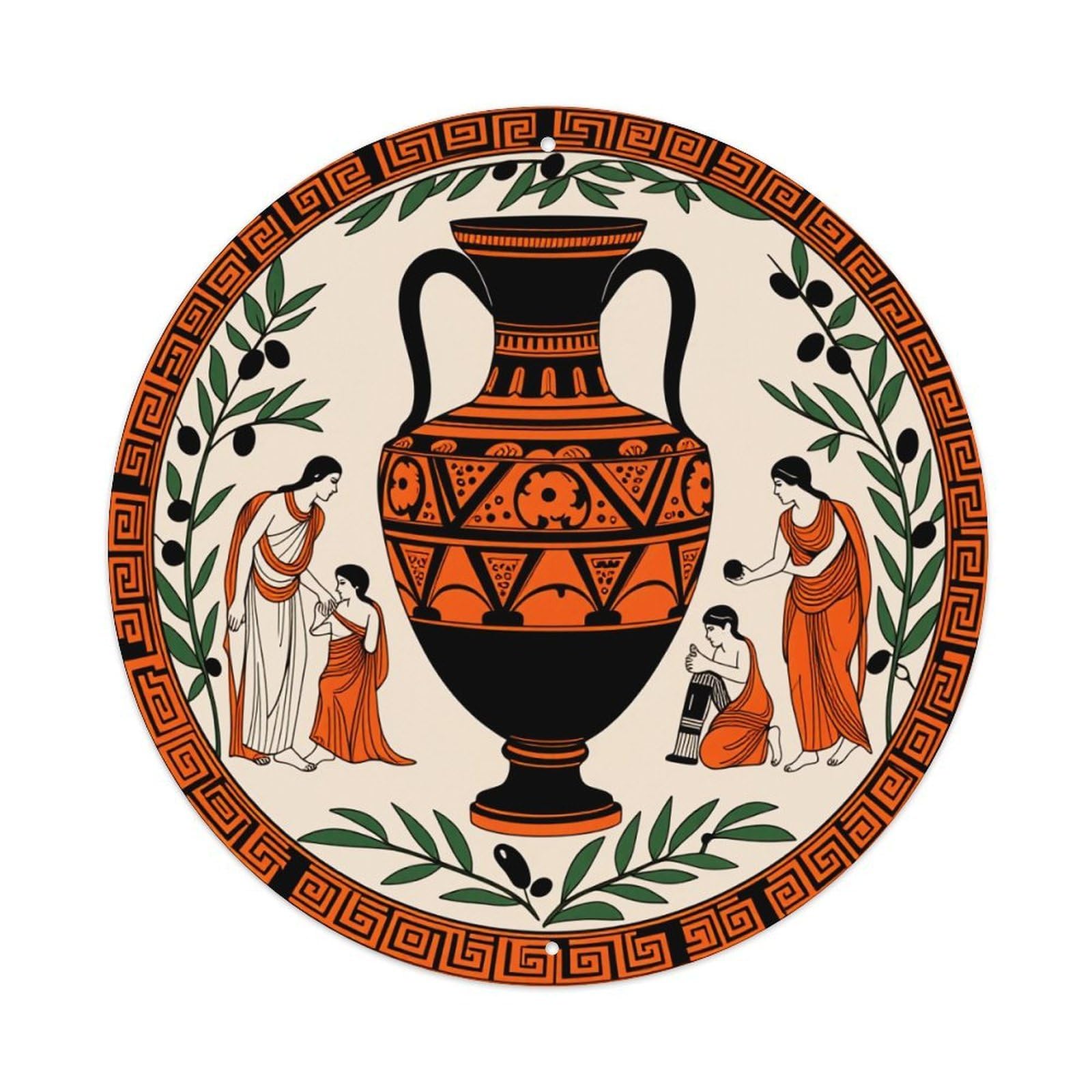Ancient Greek Vase Art Pattern Metal Tin Sign Vintage Garden Bedroom Cafe Bar Man Cave Home Wall Decor Metal Poster 8x8 inches
