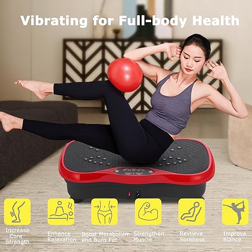 Miniatura 2 de Máquina de ejercicios de placa vibratoria, plataforma de fitness con placa vibratoria con control remoto, placas de vibración portátiles para Rojo