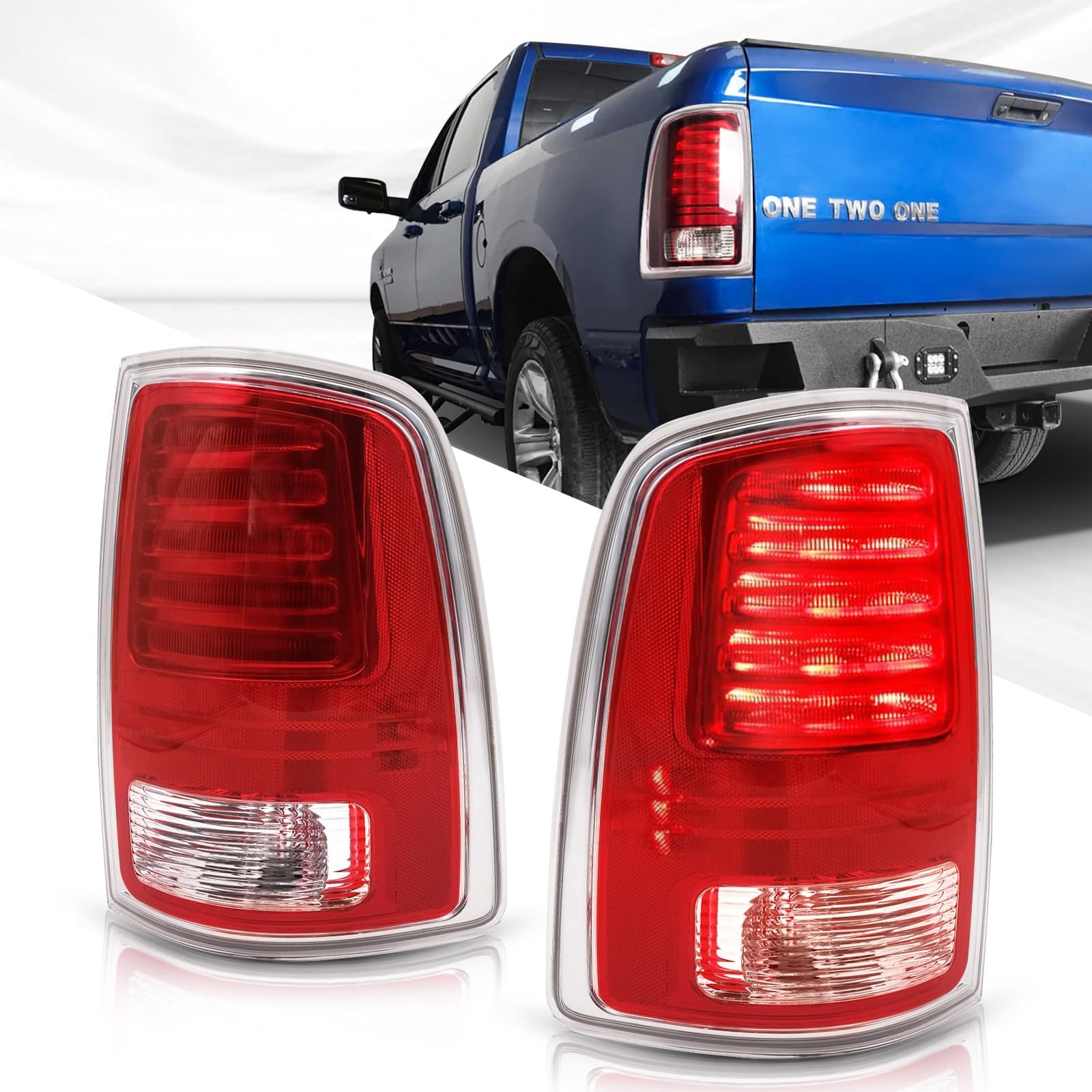 FIONE LED Rear Lights - Dodge Ram 1500 & 2500/3500 Tail Lights Assembly 2013-2018, Upgrade with Bulbs (Right & Left)