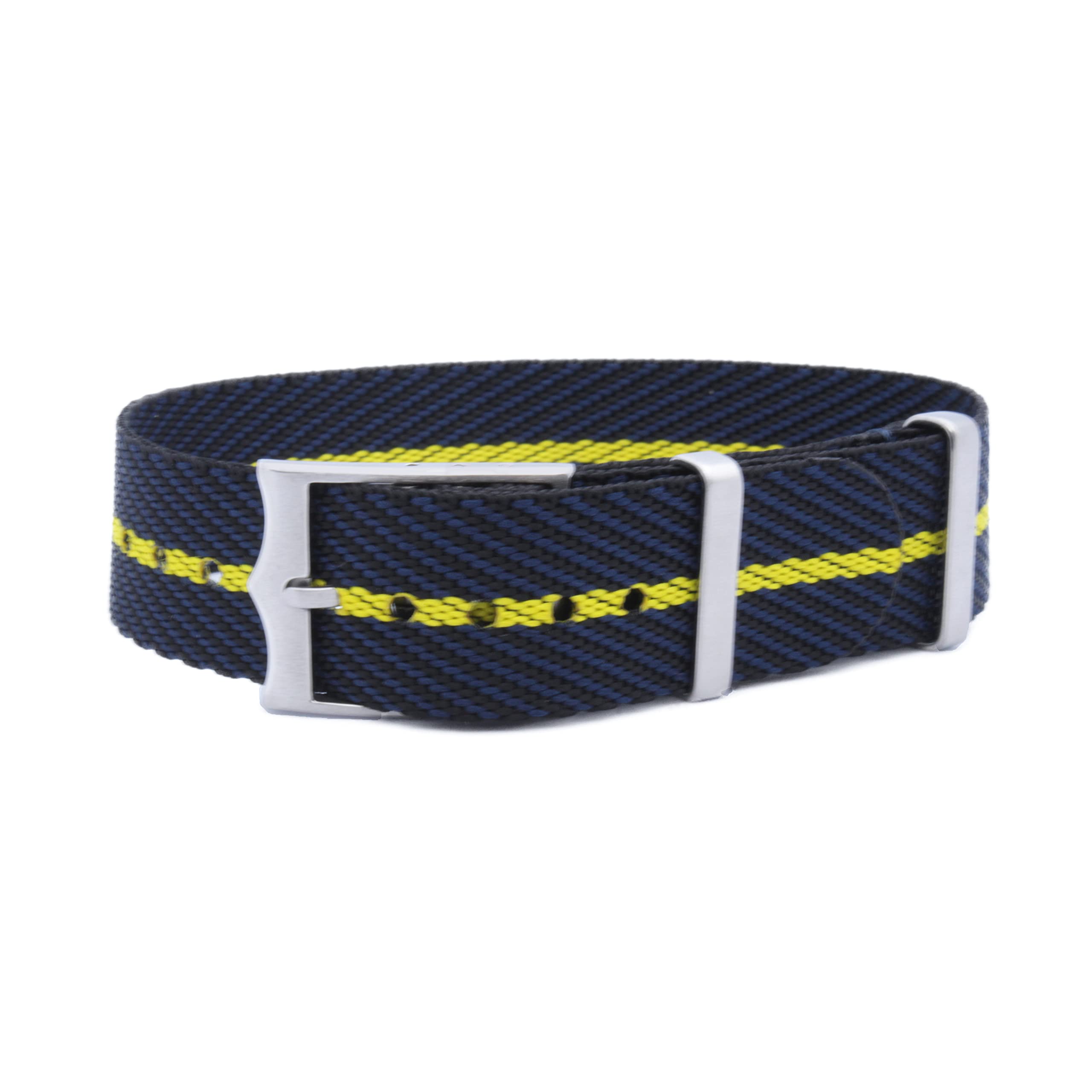 WAMD Single Layer/Single Pass Nylon Fabric NATO Watch Straps/Bands with Crown Buckle - Choice of Colour & Width (Black, Blue and Yellow, 22 mm) (B0BFHZ91L7) Amazon Price History, Amazon Price Tracker