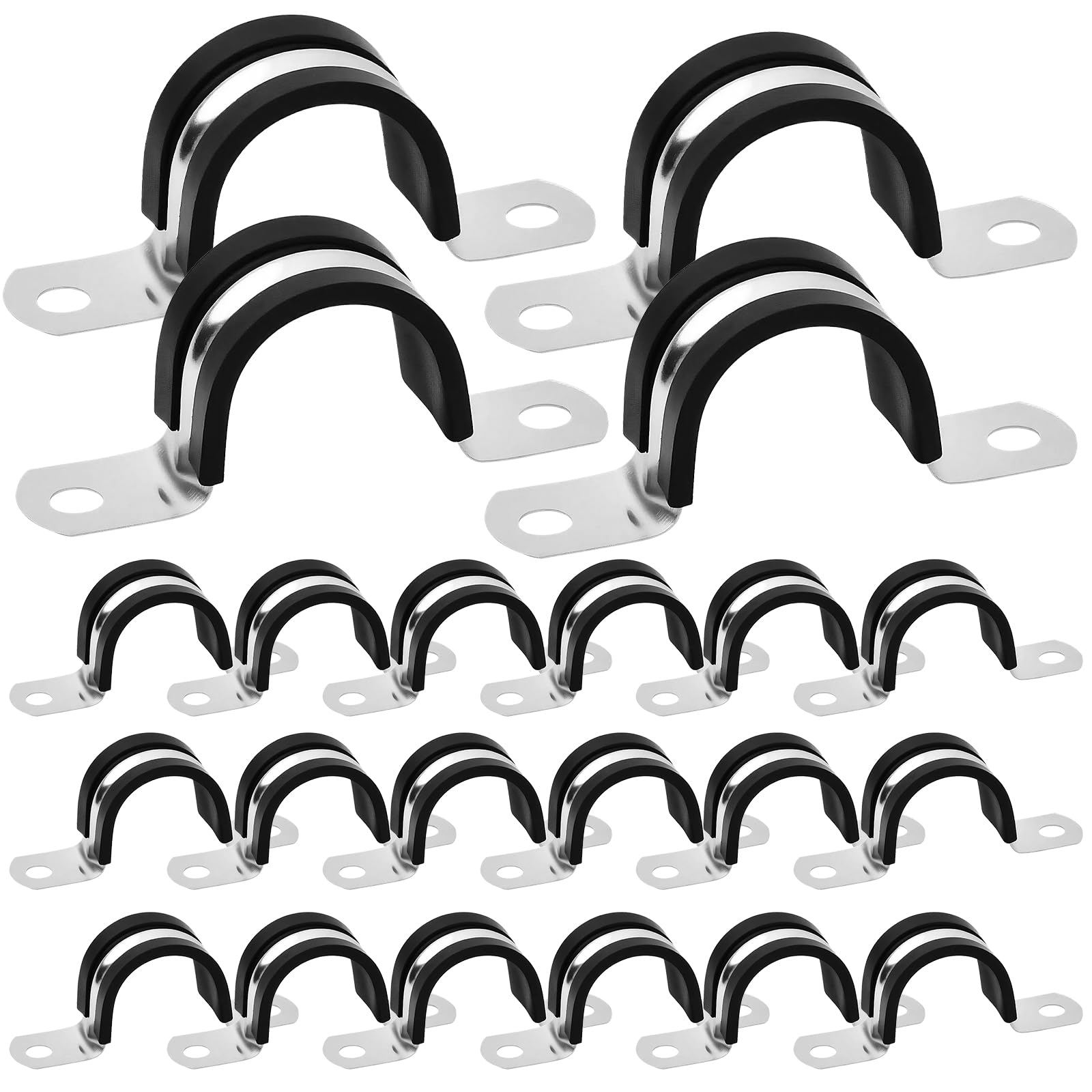 22 Pcs Stainless Steel Rubber Lined Pipe Clamps, 25mm P Clips, Hose Clip, U Brackets, Cable and Tube Mounting Clamps
