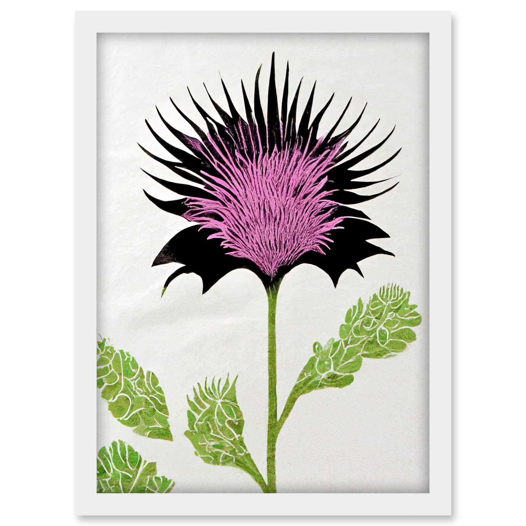Doppelganger33 LTD Linocut Scottish Thistle Abstract Wildflower Artwork Framed A3 Wall Art Print