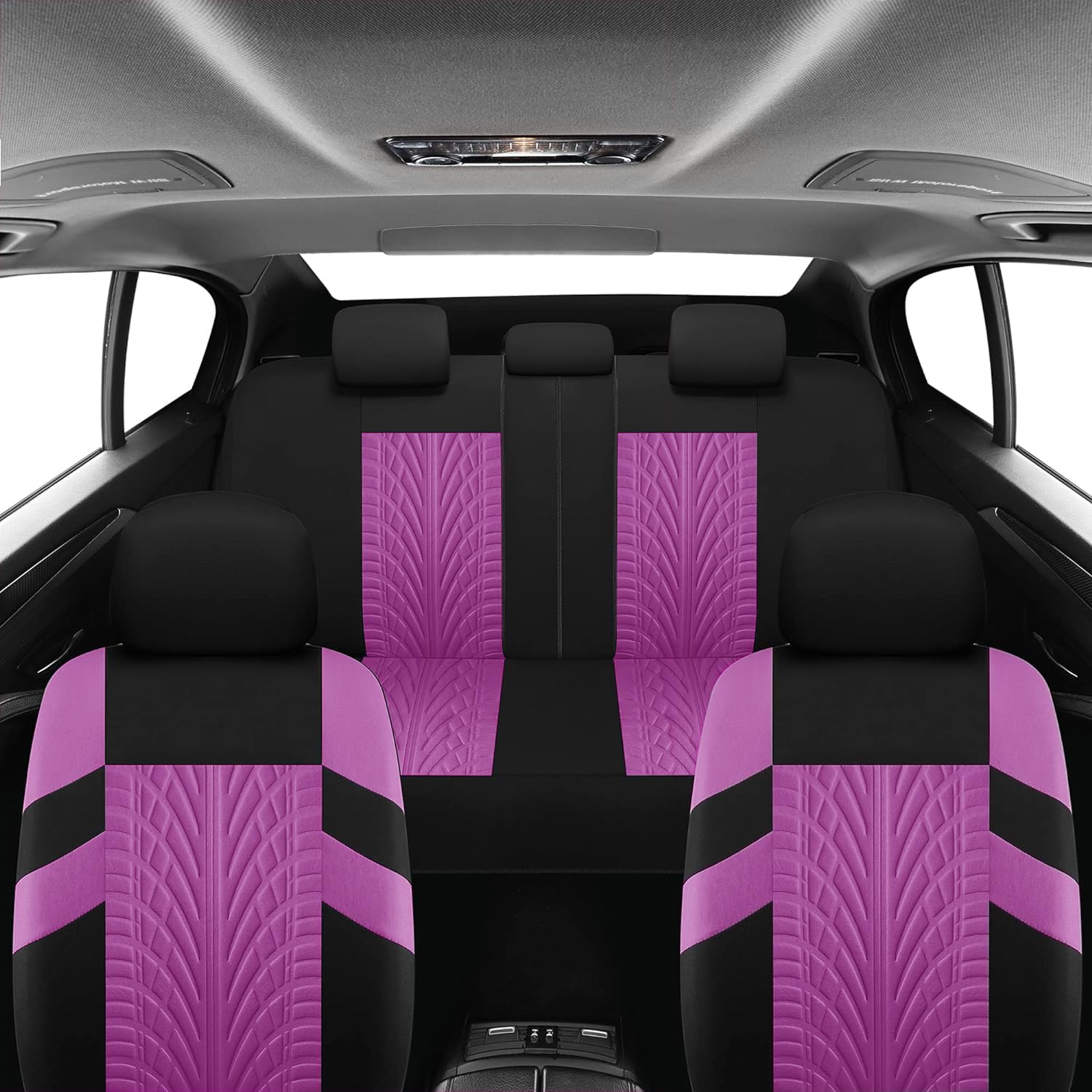 VarCozy Autositzbezüge, komplettes Set, Vordersitze und Geteilte Rückbank für Auto, Universal-Tuch, SUV, Limousine, Van, Auto-Innenbezüge, Airbag-kompatibel, Schwarz und Lila