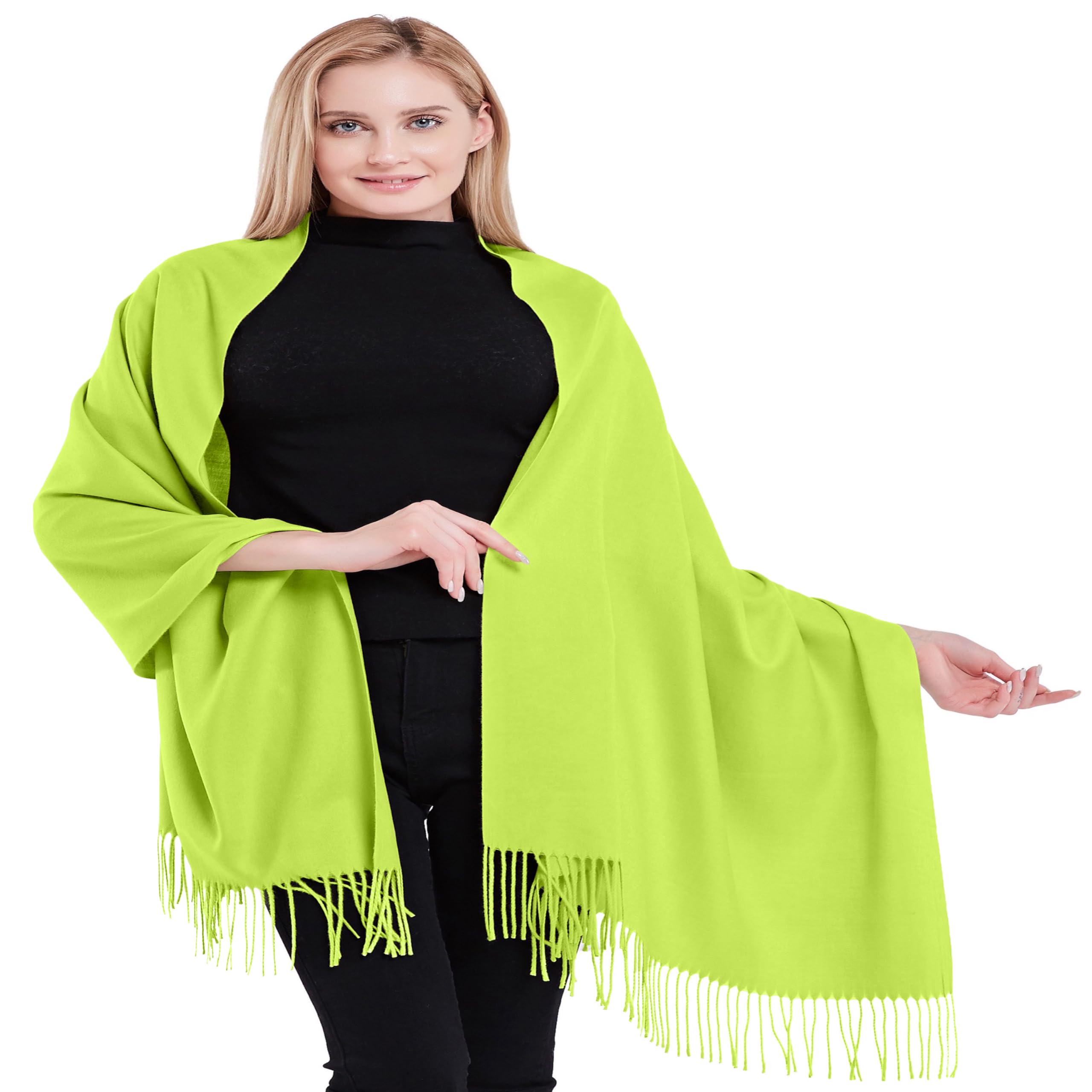 CJ Apparel Lime Green 100% Cashmere Shawl Pashmina Scarf Wrap Stole Hand Made in Nepal