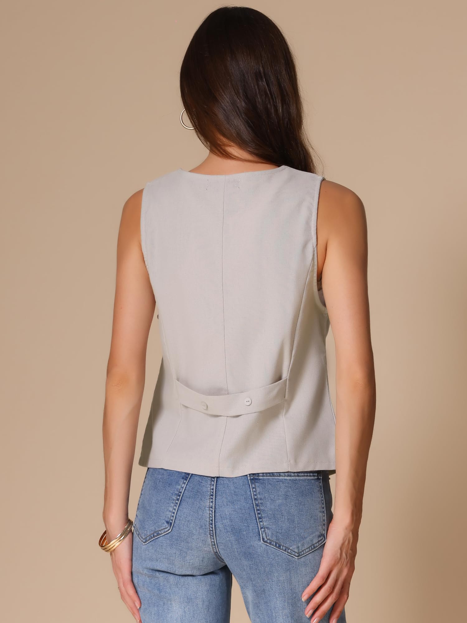 Allegra K Donna Gilet Casual In Lino, Giacca Leggera Senza Maniche, Blazer Leggero