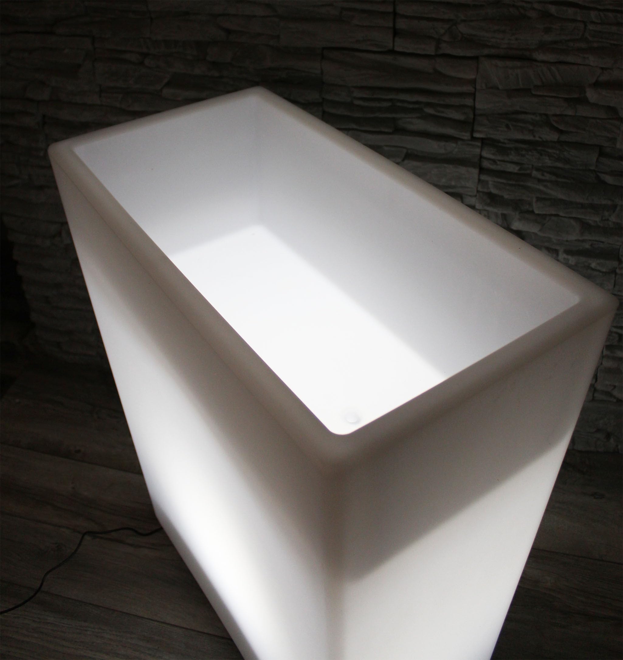 Arnusa Vaso da fiori grande a LED illuminato RGB con telecomando PL403S vaso da fiori alto rettangolare vaso da fiori moderno 70 x 59 x 31 cm bianco
