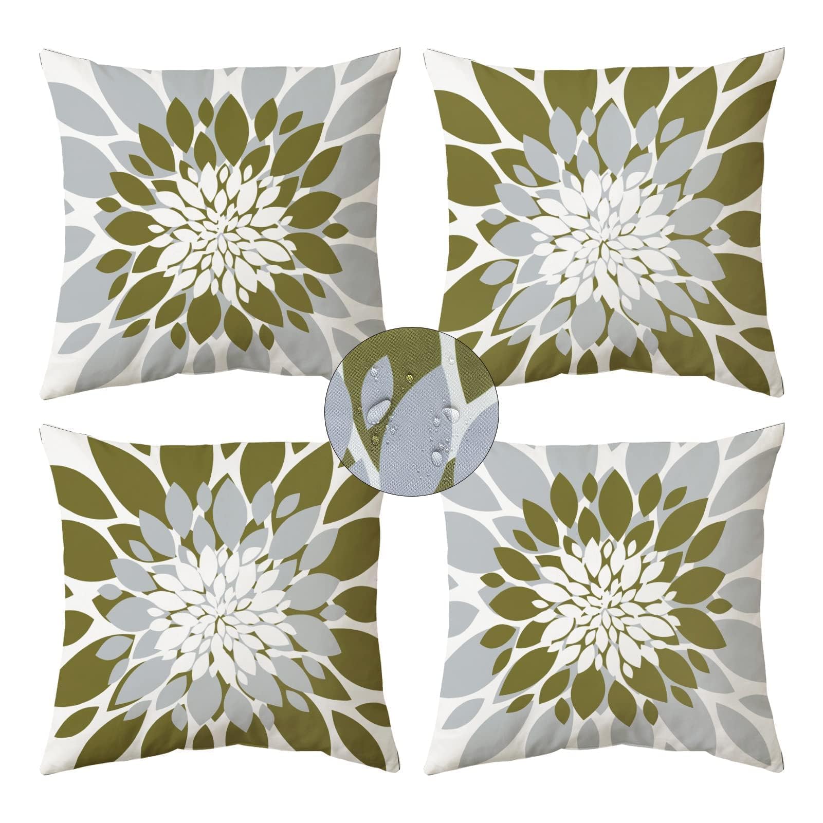 Qahing Pack of 4 Outdoor Waterproof Pillow Covers 16x16 Decorative Outdoor Throw Pillows Garden Square Cushion Cases for Patio Furniture, Couch, Tent Sunbrella, Bench, Olive Green Grey โ image 1