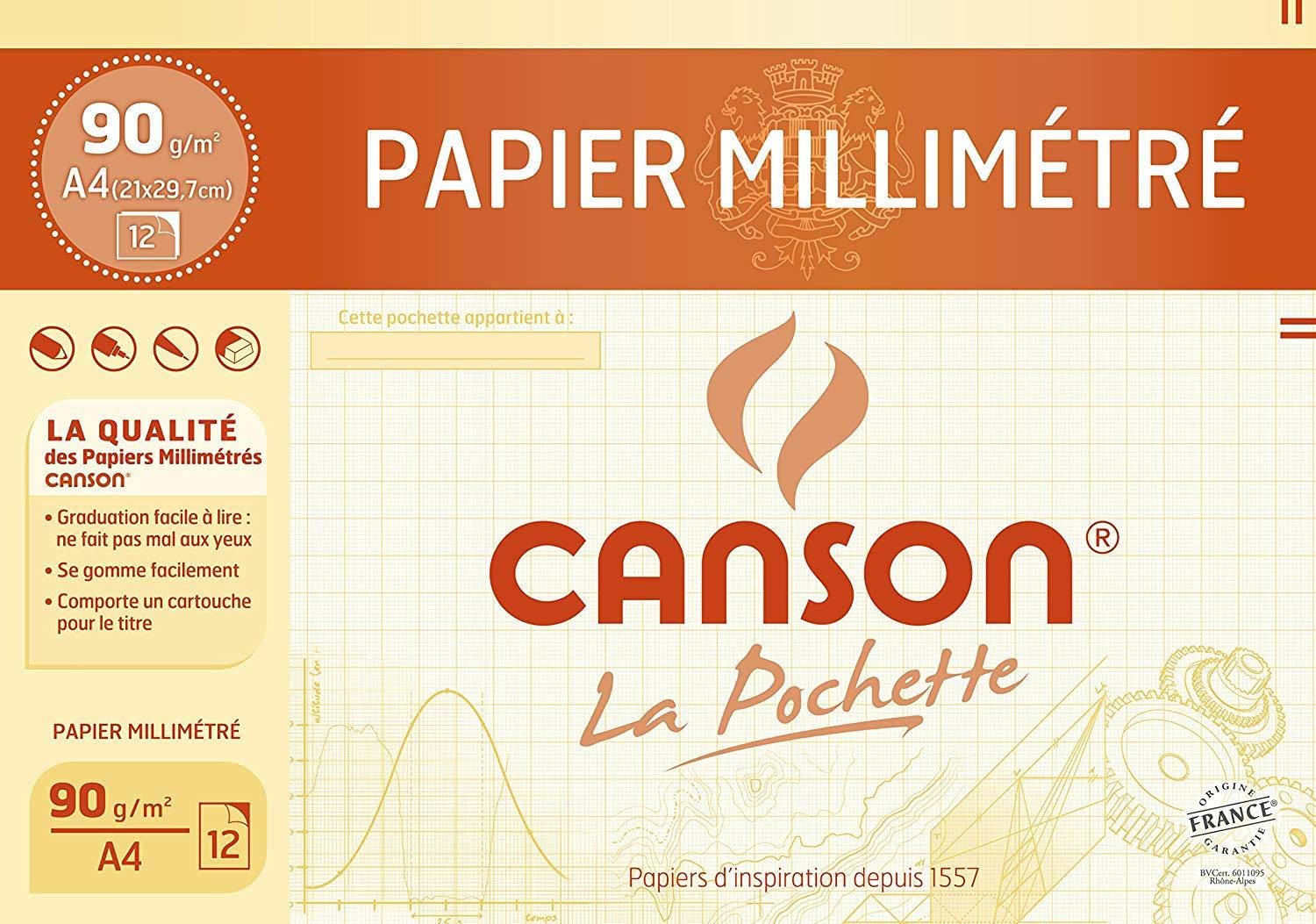 Canson Pochette Papier Millimétré Bistre A4 90G/m² 12 Feuilles