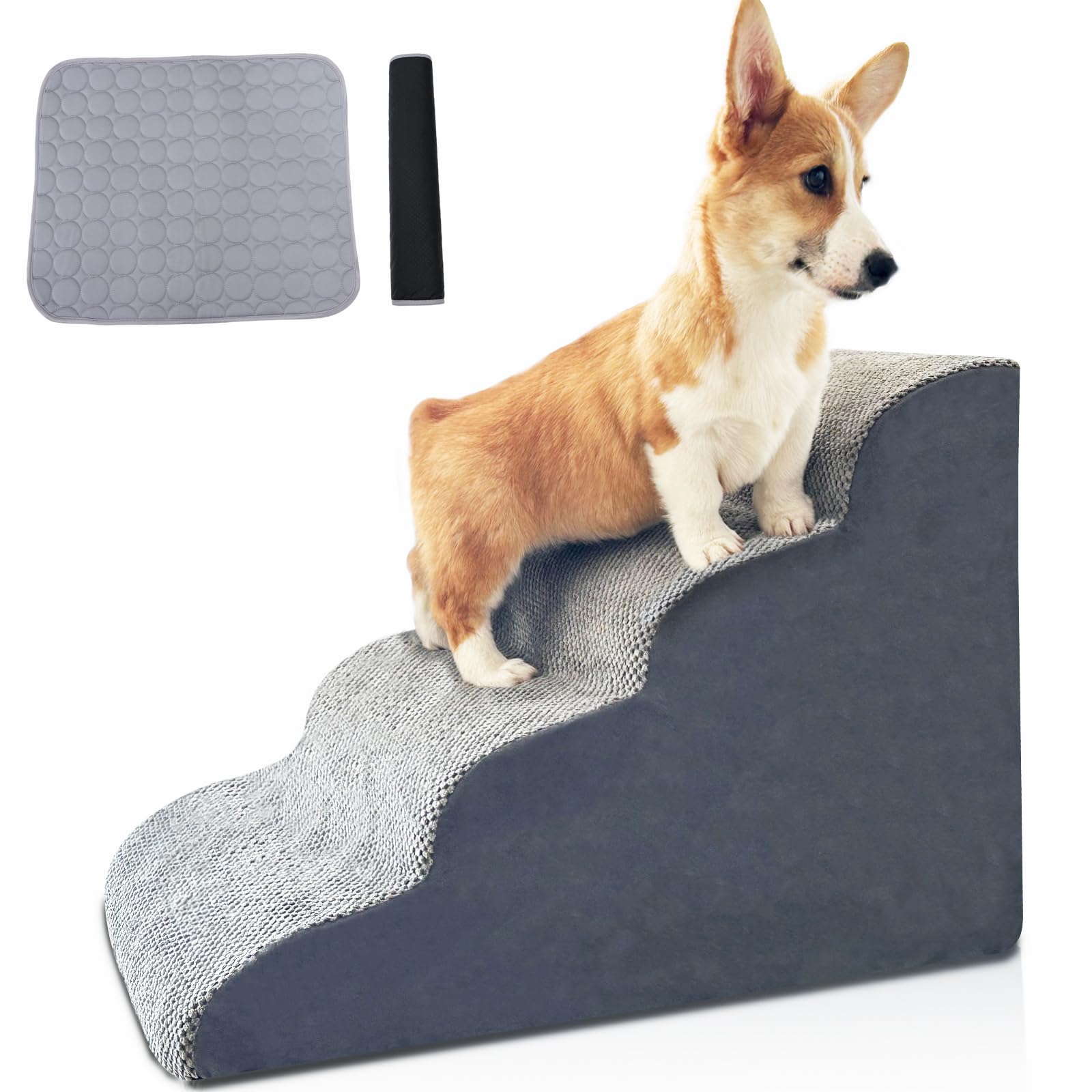 Dog Stairs for Bed,4 Steps Dog Steps for Small Dog-pet Stairs for High Beds and Couch,Dog ramps for Small Dogs Injured Dog,High Density Foam Dog Stairs with Reusable Waterproof and Anti-Dirty Dog Pad