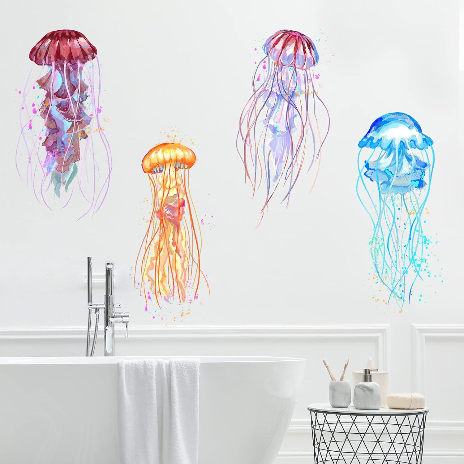Colorful Beautiful Separate Jellyfishes Wall Decal Nursery Sea Animal Marine Organism Wall Sticker Removable Peel and Stick Waterproof Wall Art Decor Stickers for Kids Baby Classroom Living image 2
