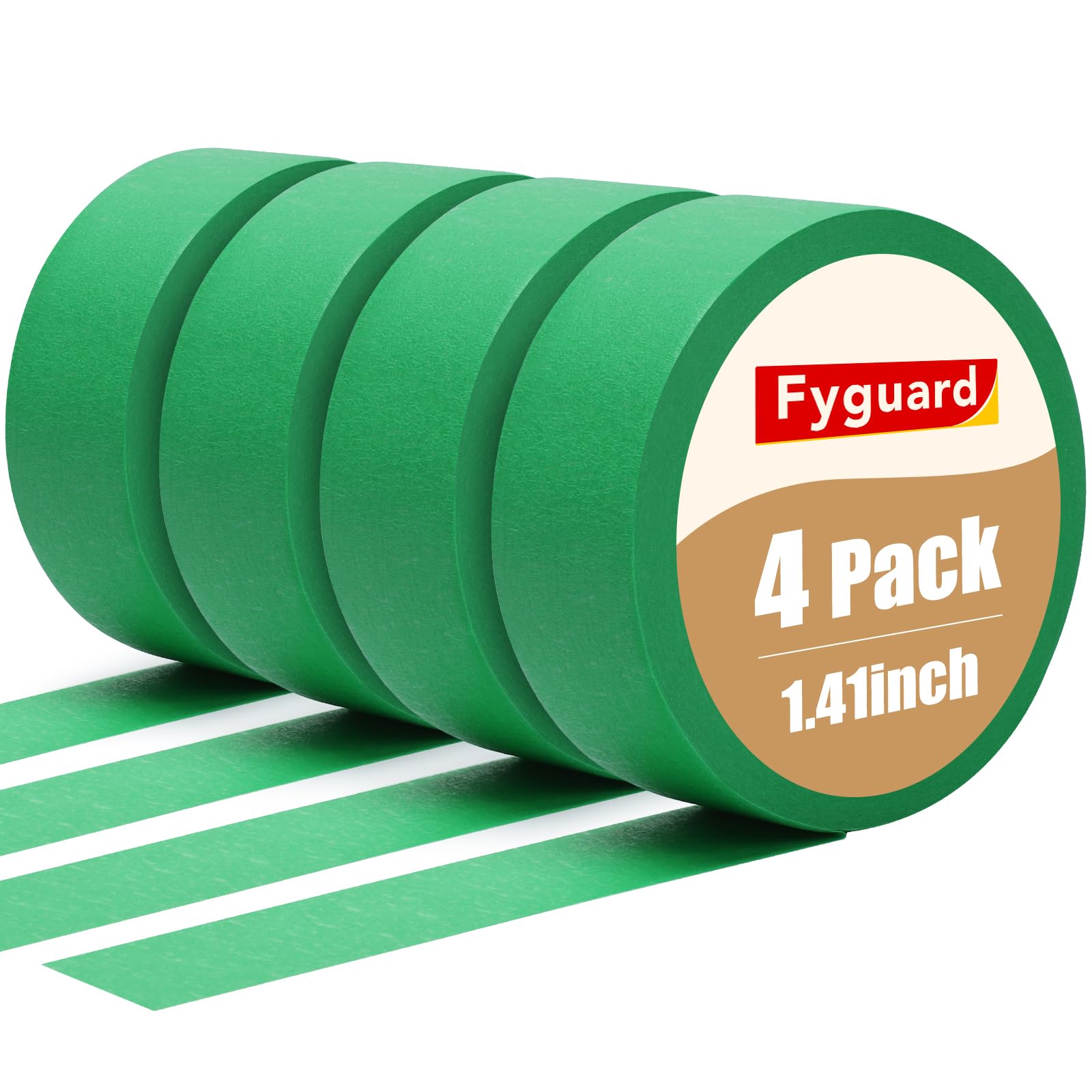 Fyguard 4 Rolls Green Painters Tape, 50m x 36mm Crepe Tape Masking Tape for Painting No Glue Left Waterproof UV Protection for Indoor and Outdoor Renovations Edge Treatment