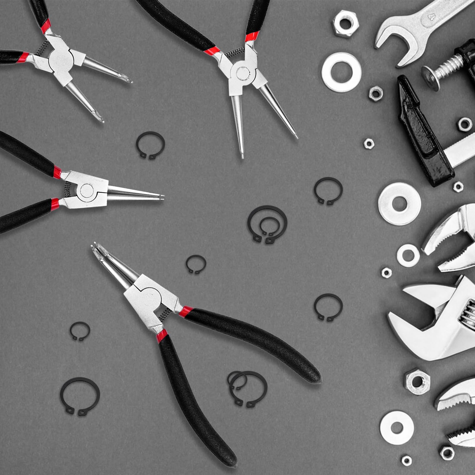 Ceisazira 4 alicates para anillos de seguridad con bolsa portátil, alicates de anillo de seguridad, alicates curvados, alicates de anillo de seguridad, alicates para exteriores, alicates interiores