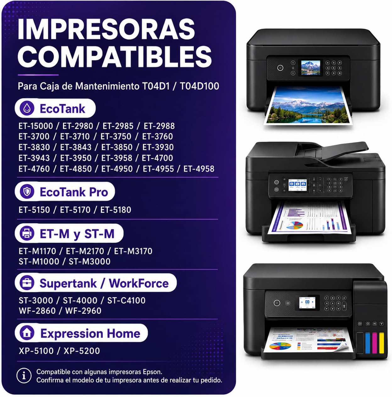 Caja de mantenimiento T04D1 para impresoras Epson EcoTank, Workforce y XP | Compatible con ET-3750 ET-4850, 4750 ET-4760 ET-3850 ET15000 WF-2860 (T04D100 | E-04D1) | Pieza compatible | Fácil reemplazo
