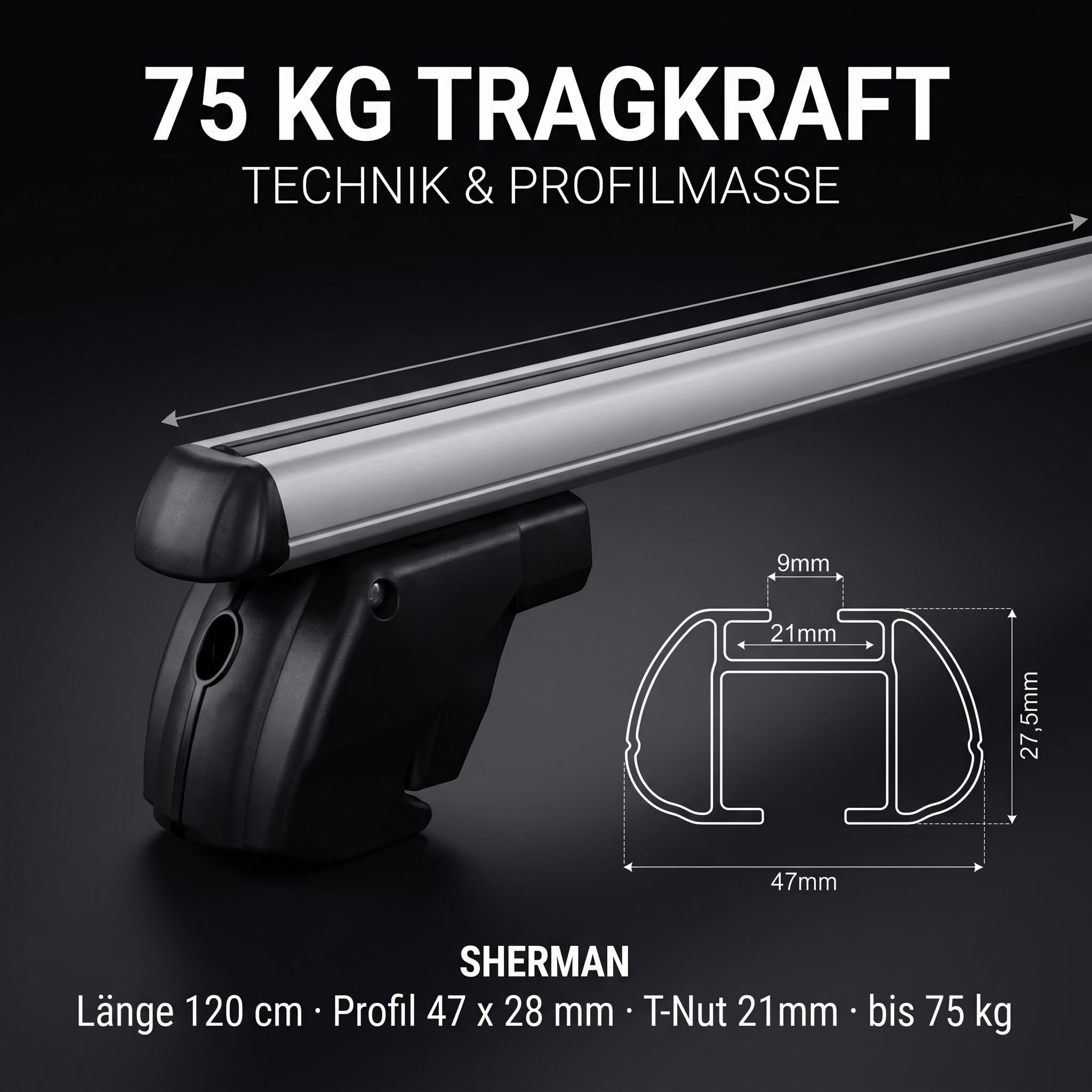 MENABO Aluminio – Barra de Seguridad para Bicicletas (Sherman 120 Dacia Dokker a Partir de 12 hasta 75 kg abschließbar