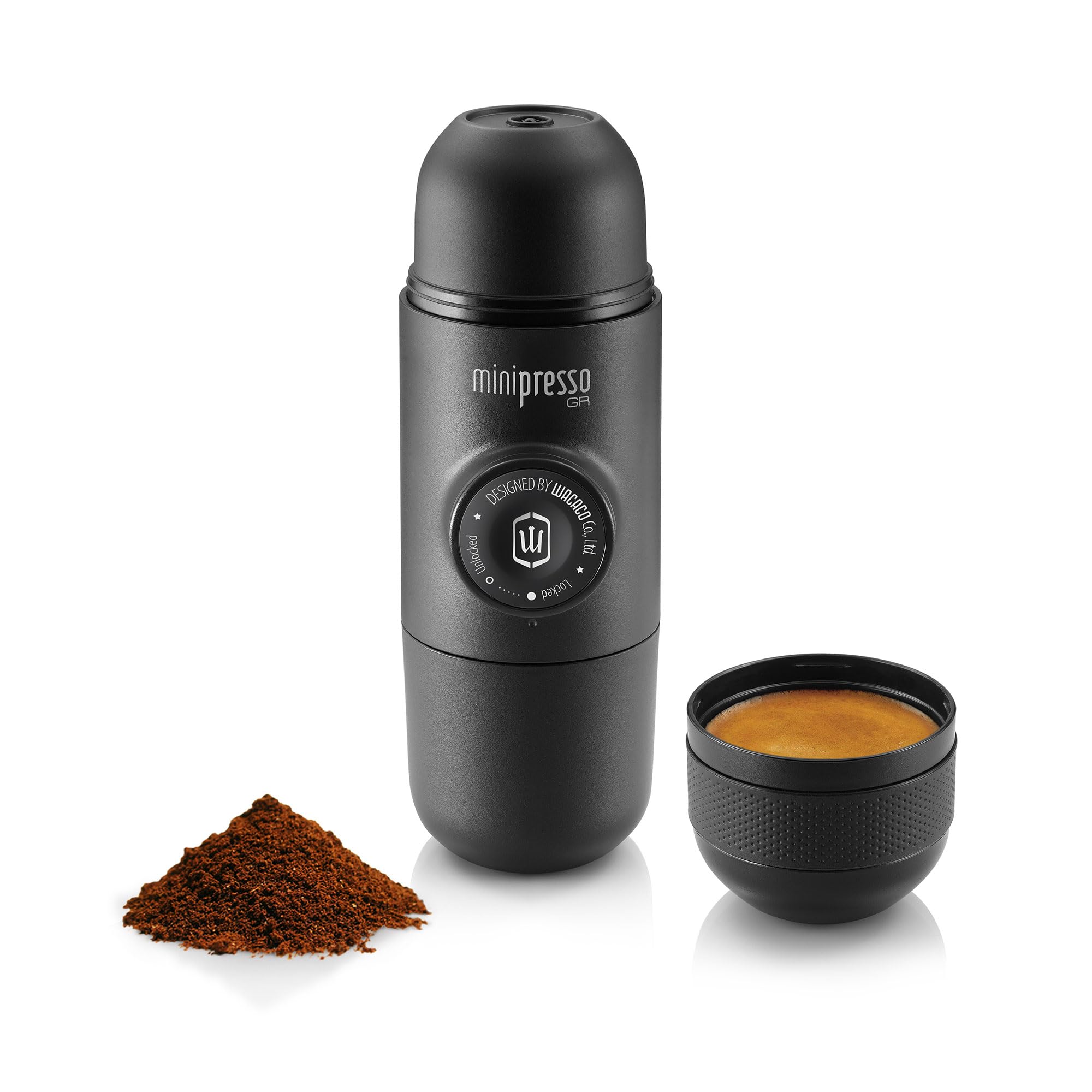 WACACO Minipresso GR, Portable Espresso Machine, Compatible Ground Coffee, Small Travel Coffee Maker, Manually Operated from Piston Action