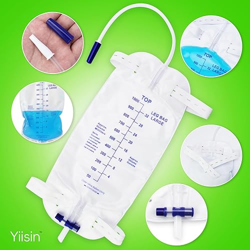 Miniatura 4 de Bolsas de catéter de 33.8 fl oz para hombres, 5 bolsas de orina de drenaje urinario para incontinencia masculina, 2 correas elásticas ajustables,