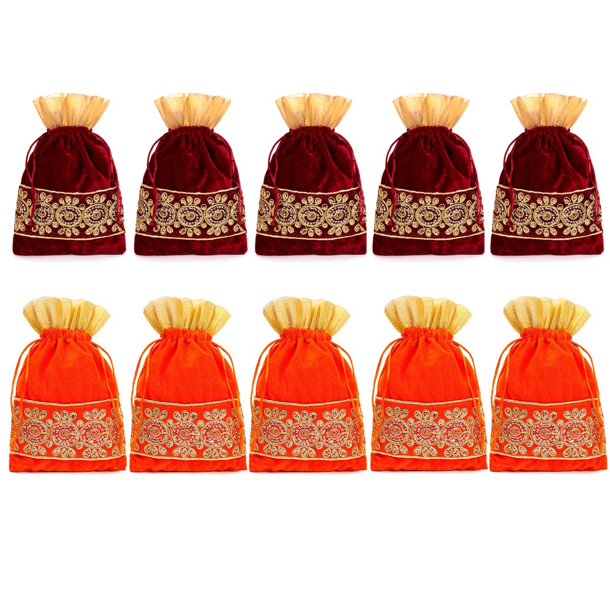 Meher Collection Satin Womens Velvet Traditional Potli Bags For Return Gifts Wedding Gift For Mom Potli Purse Gift Bags Diwali Potli Karwachauth (30X22Cm) 5 Maroon & 5 Orange - Large (Pack Of 10) (B08L62FNNL) Amazon Price History, Amazon Price Tracker
