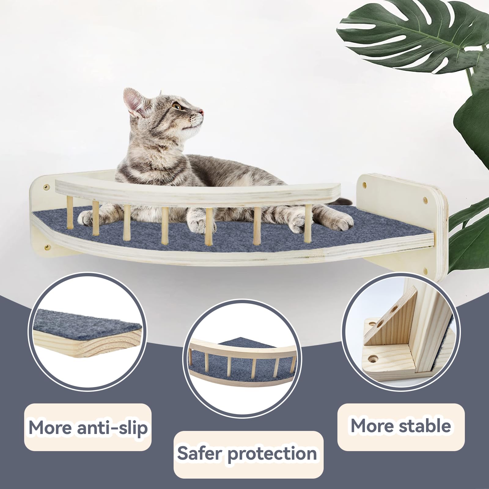 Shiawase Parete da Arrampicata per Gatti Con Tappetino Antiscivolo, Set di Mobili in Legno da 5 Pezzi, Comprese Viti di Montaggio, Fino a 15 kg