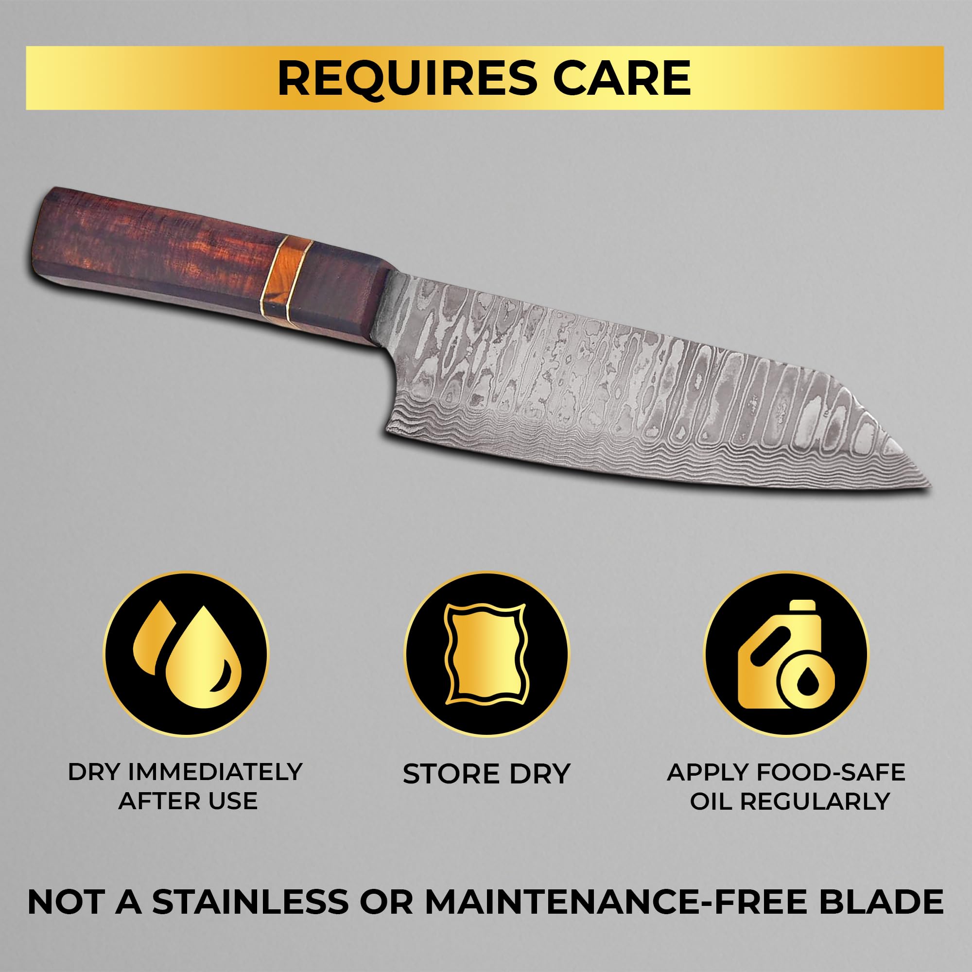 Damascus Chef Knife 7 Inch Blade Lightweight 7 oz Kitchen Utility Knife Layered High Carbon Damascus Steel Cooking Prep Knife with Leather Sheath Hand Forged Style Gift Requires Care — Amazon image 7