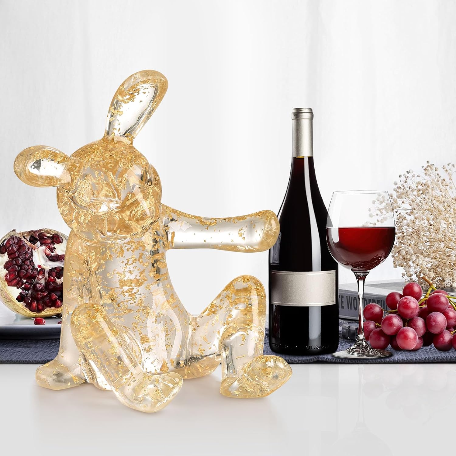 Tabletop Wine Racks,Rabbit Wine Holder Countertop, Crystal Clear Resin Bunny Wine Rack, Cute Wine Bottle Stand for Kitchen Bar, Gift for Wine Lovers (Gold)