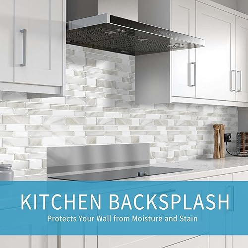 Miniatura 2 de Vamos Tile 10 azulejos autoadhesivos en lámina para loseta en muro, 12 x 12 pulgadas, diseño de color claro, para loseta en muro de cocina y baño