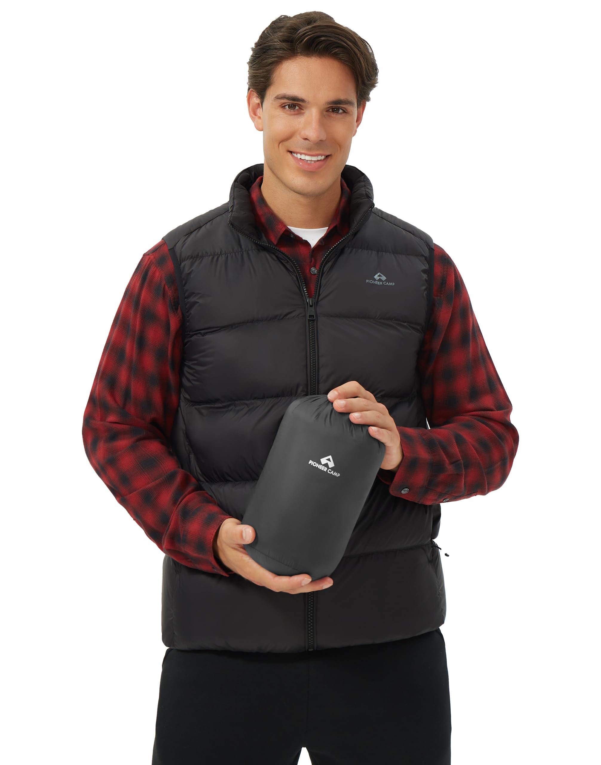 Pioneer Camp Men's Lightweight Down Vest Fill Power 700 Packable Puffer Vest Sleeveless Warm Puffy Outerwear Black Large