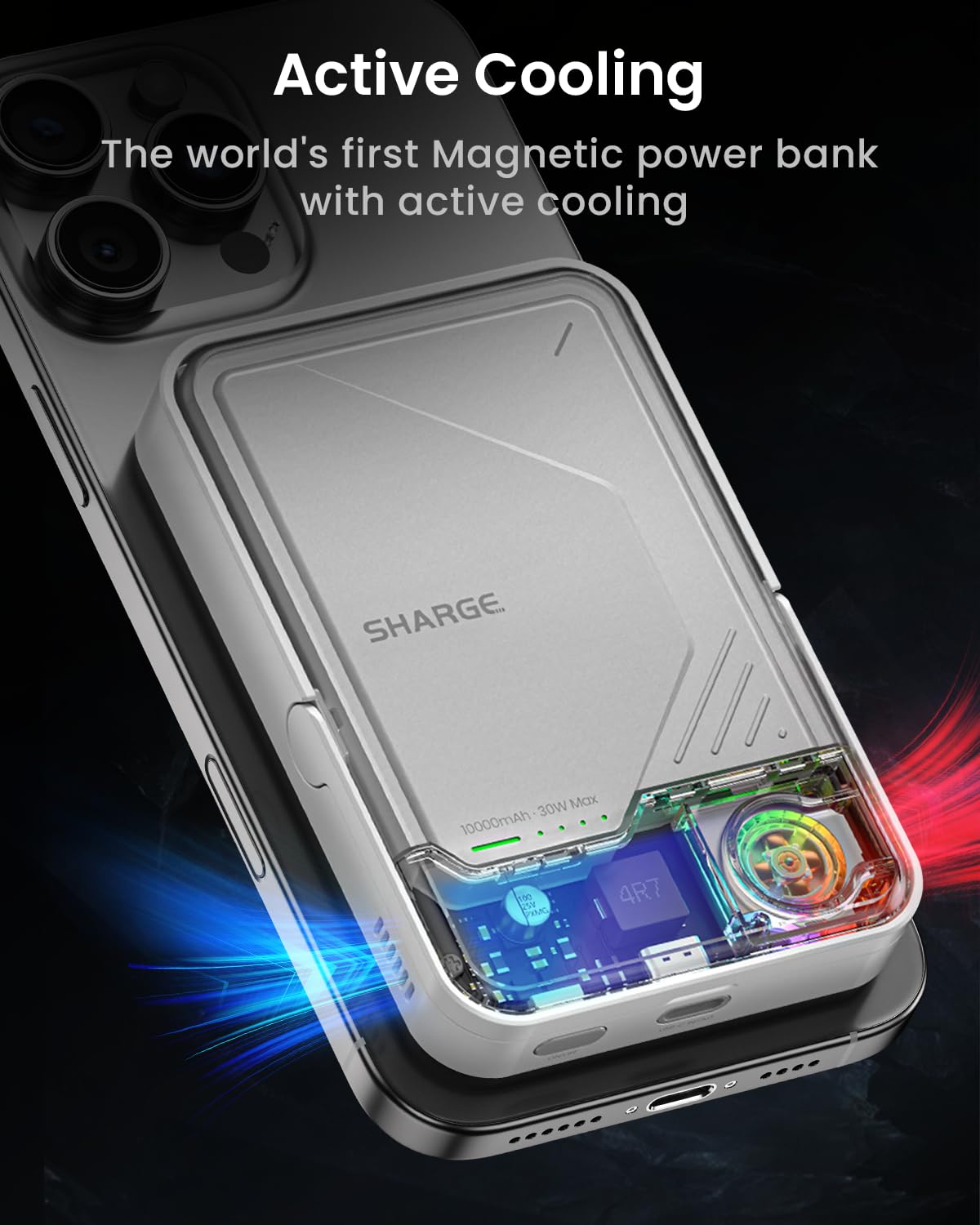 SHARGE ICEMAG2 Qi2 15W Batterie Externe Magnétique pour MagSafe 10000mAh