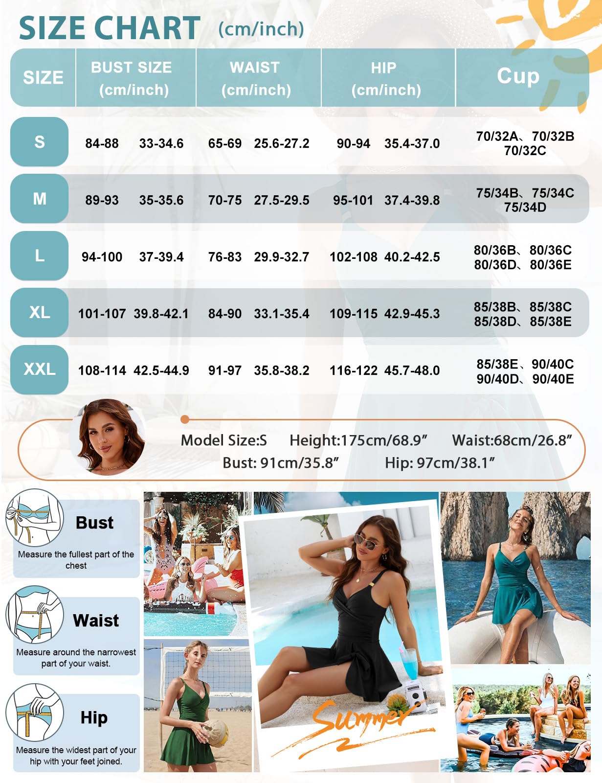 Nadeer Traje de Baño Una Pieza para Mujer Bañadores Reductor Cuello en V Push Up Swimdress Cintura Alta Vientre Plano Swimwear para Playa Piscina Vacaciones