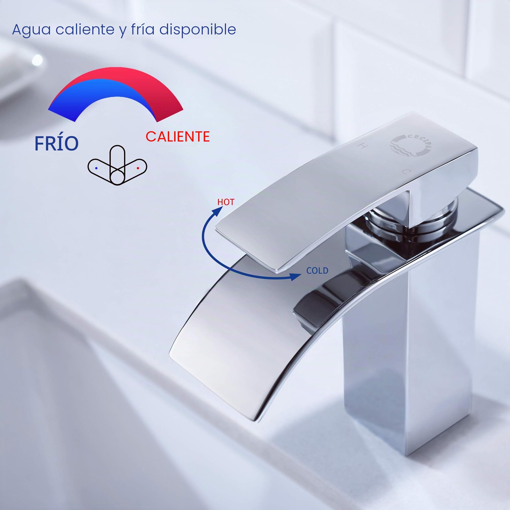 CECIPA Grifo Lavabo Cascada Baño con Altura de Salida de Agua 85 mm Grifo Cascada Monomando Lavabo en Acero inoxidable Mezclador Lavabo Ajustable de Agua Caliente y Frío