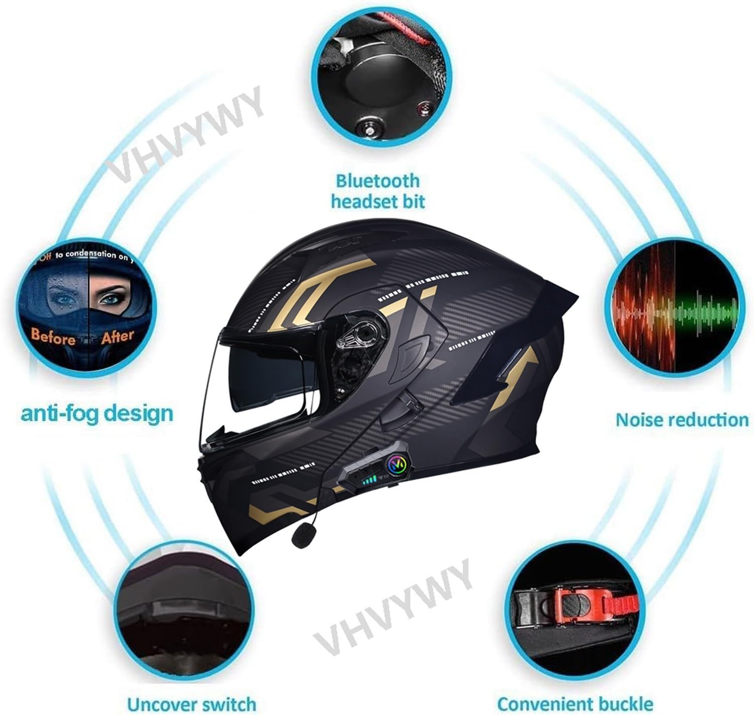 Kask motocyklowy Intercom Kask motocrossowy 5.0, z homologacją DOT/ECE z podwójnym wizjerem, wbudowanym głośnikiem, dla mężczyzn i kobiet