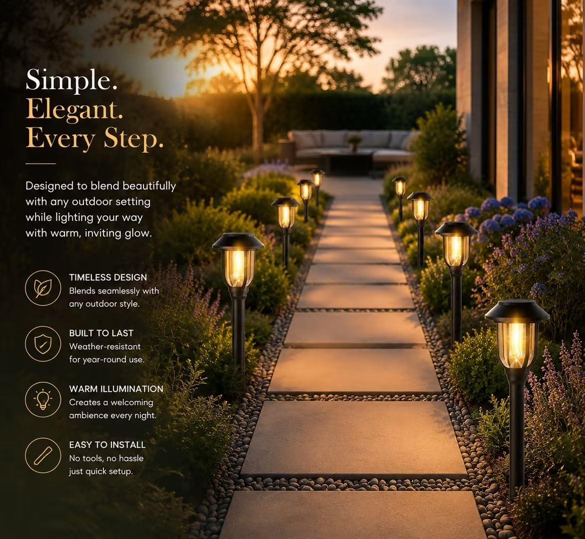 Paquete de 12 luces solares para exteriores, luces solares para caminos, color blanco cálido, impermeables, encendido/apagado automático, luces de jardín para patio, paisaje, pasarela, camino