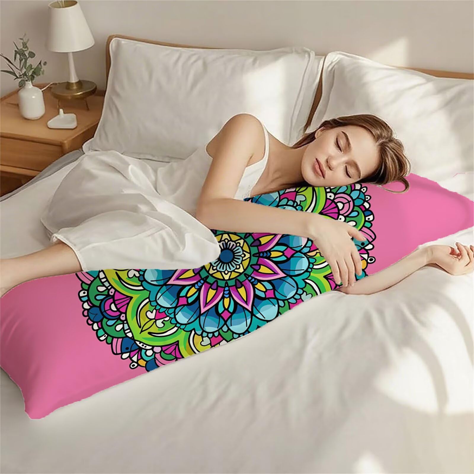 Funda de Almohada 180 cm Rosa Protector Almohada 60x180cm Suave Terciopelo Funda Cojin, Mandala Long Pillowcase Transpirable, con Cierre de Cremallera Lateral Cushion Covers para Dormir de Lado bz-670