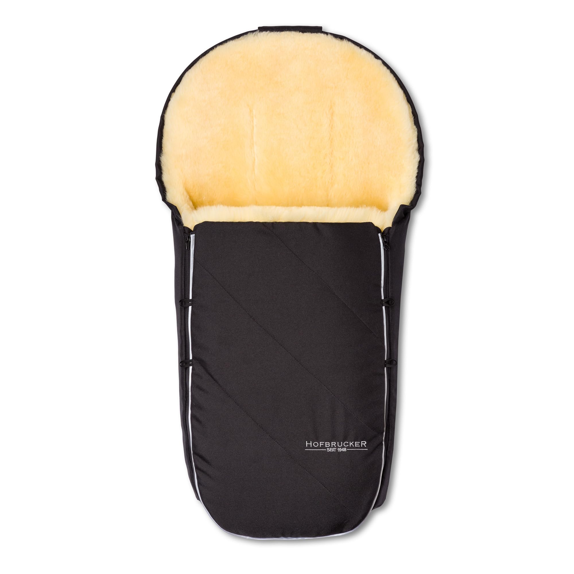 Hofbrucker® Premium Kinderwagen Fußsack Toni für Herbst/Winter/Frühjar aus Lammfell für Kinderwagenwanne & Maxi Cosi 0-10 Monate mit abnehmbaren Deckel Made in Germany (schwarz) | Fußsack für Herbst/Winter/Frühjahr für Kinderwagenwanne & Maxi Cosi ab Gebu