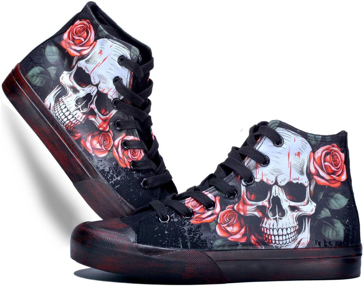 Gothic Skull Shoes for Women Fashion Sneakers Men's Hand-Painted Graffiti Shoes Punk Cosplay Hip Hop Teen Boys Girls Student Casual Walking Streetwear