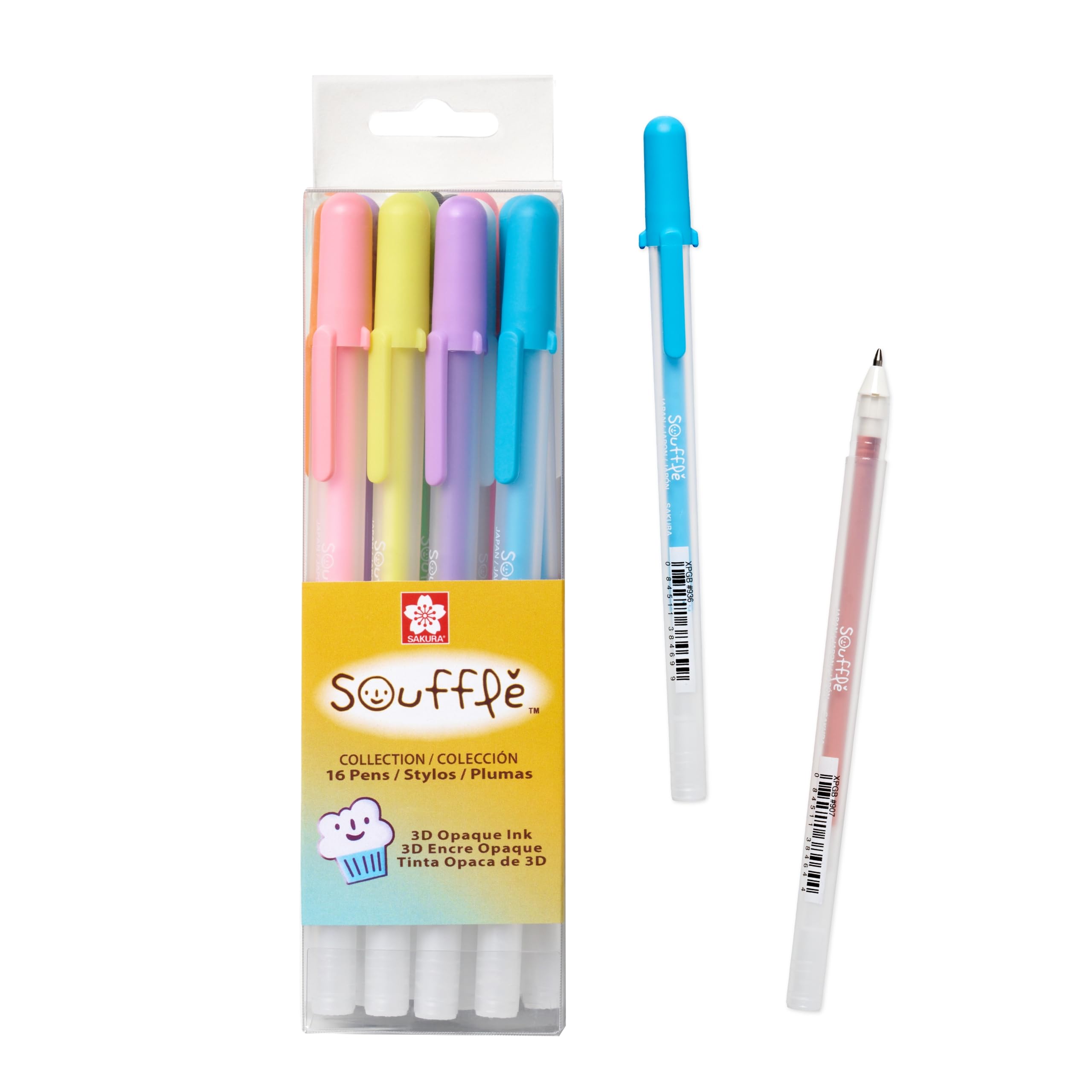 SAKURA 3D Soufflé Pen - 3-D Pen for Lettering, Drawing, Line Borders, Ornaments, & More - Opaque White and Pastel Ink Colors - 16 Pack
