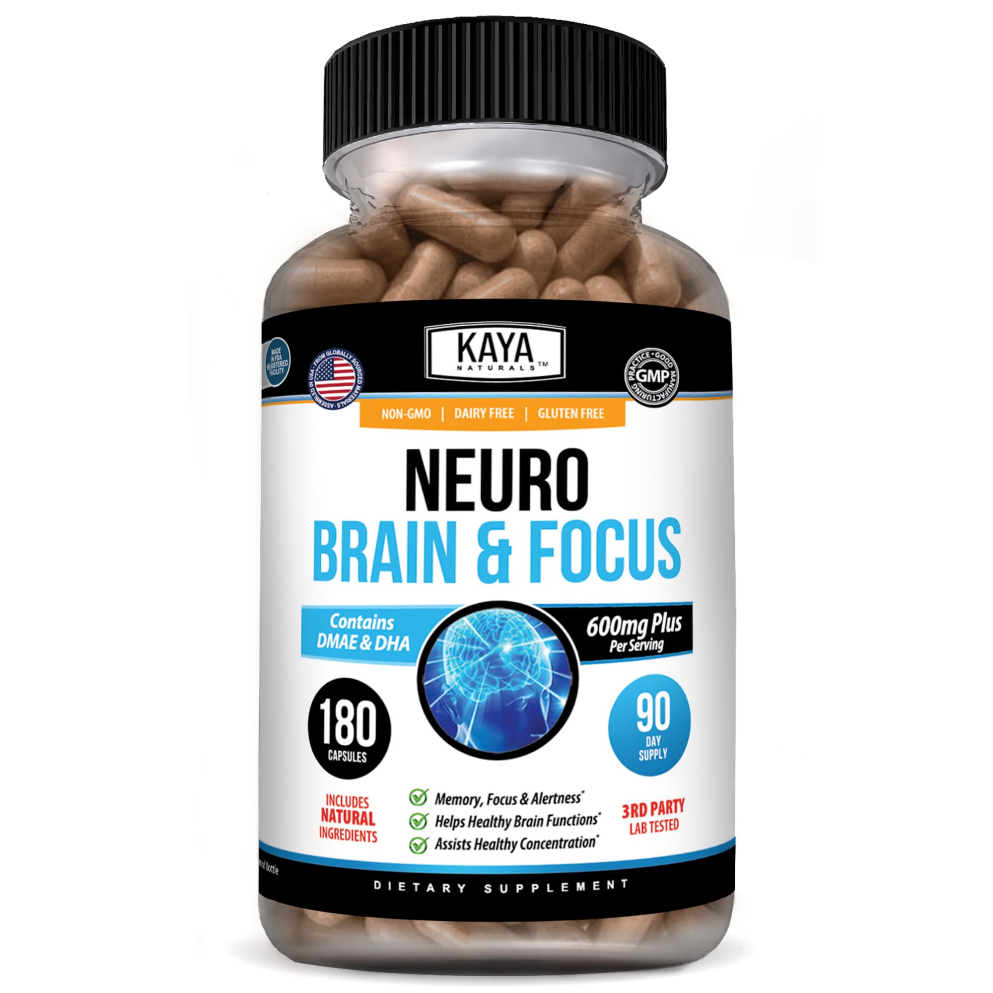 Kaya Naturals Neuro Brain Nootropic Supplement, 180 Count 180 Count (Pack of 1)