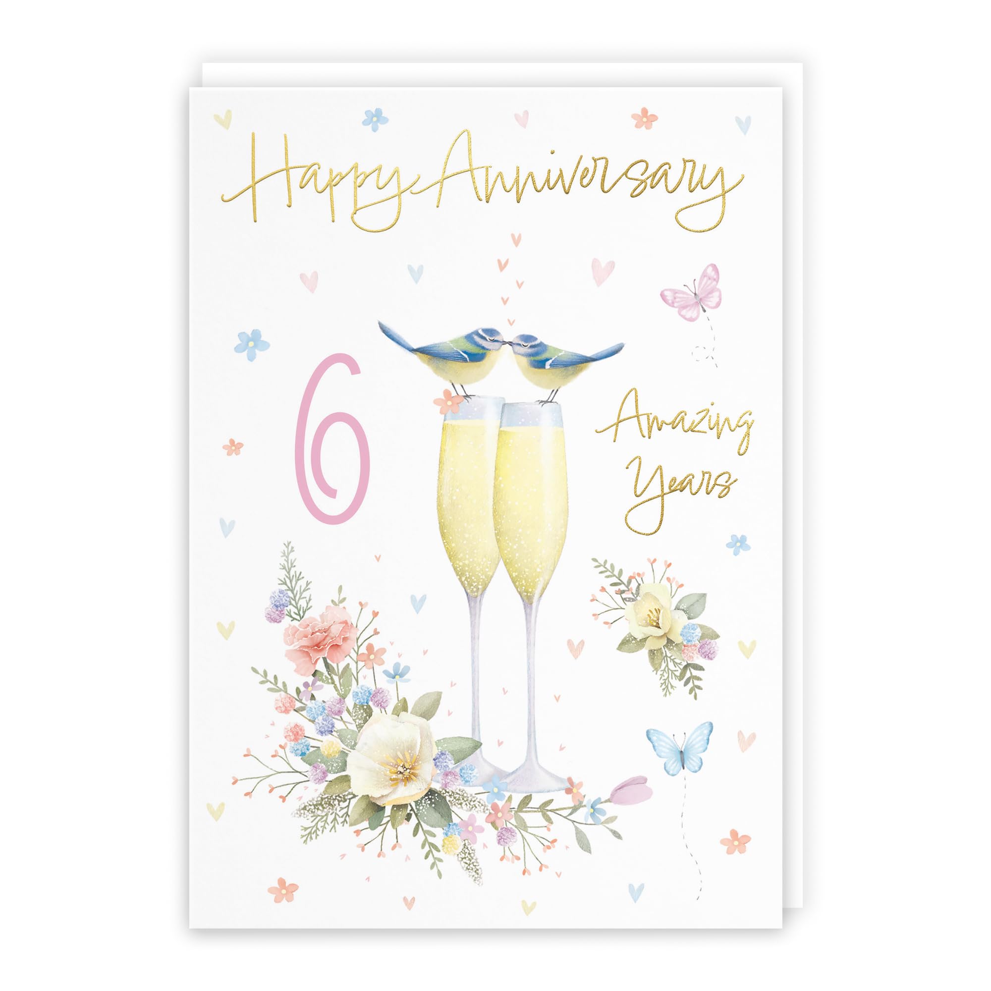 Hunts England - 6th Anniversary Card For Him Or Her - A5 Size - Champagne Flutes - Gold Foil - 6th Anniversary Card For Couples, Partner, Husband, Wife, etc. - Milo's Gallery โ image 1