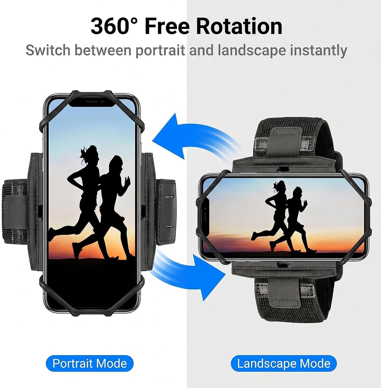 Wristband Phone Holder Rotatable Wrist Band for Running Biking Hiking Fits Mobile Phone Smartphones 5.5-7in (Black)