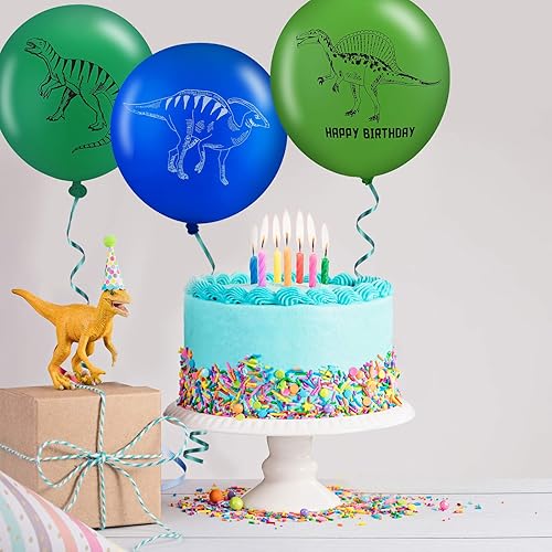 Miniatura 4 de 40 globos de látex de dinosaurio, suministros de fiesta de cumpleaños para globos de estilo dinosaurio con cinta verde de 32.8 ft, suministros de
