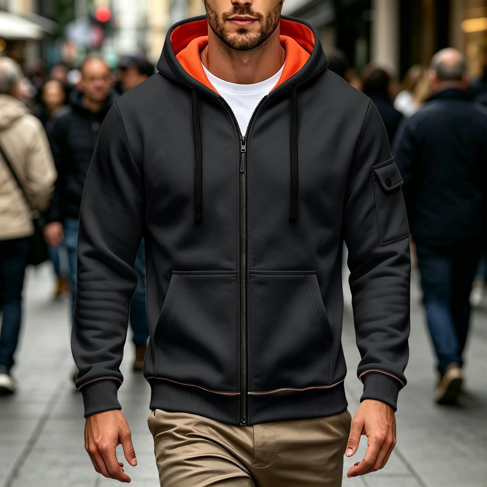 Generisch Zip Hoodie Herren Winter Pullover Herren mit Kapuze Streetwear