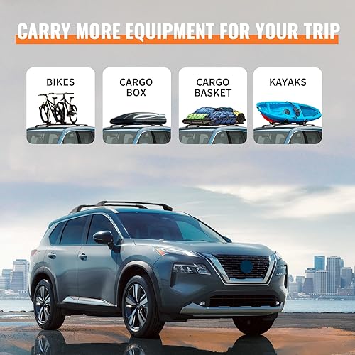 Miniatura 3 de Barras Transversales de Techo Bloqueables 260lb Compatibles con Nissan Rogue 2021-2026 (con Rieles de Techo Empotrados), Rieles de Techo de Aluminio