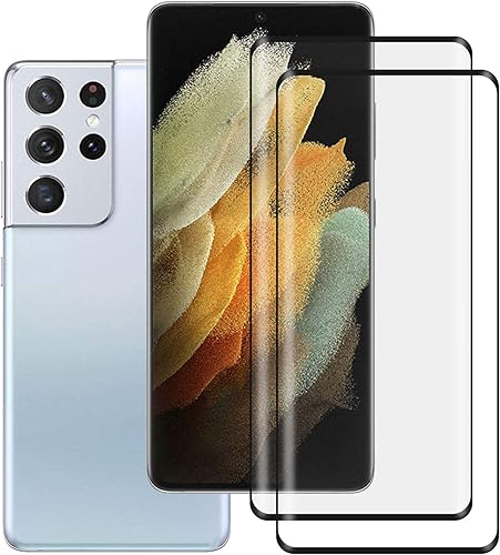 Paquete de 2 Protector de pantalla para Samsung Galaxy S21 Ultra 5G (6.80 pulgadas), protector de pantalla de vidrio templado antiarañazos, dureza