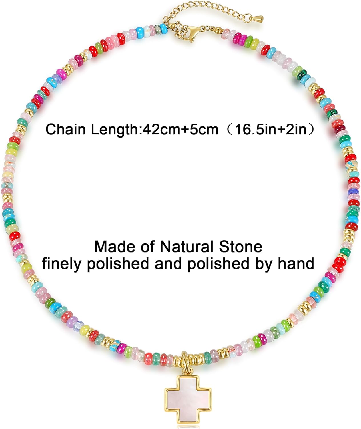 YOUFENG Clover Necklaces for Women Colorful Beaded Gemstone Choker 14K Gold Plated Cross Butterfly Necklace Natural Stone Handmade Jewelry Gift - Image 7