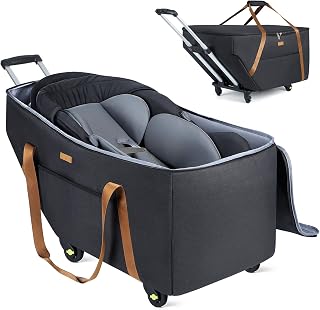 Car Seat Travel Bag with Wheels Fits Chicco KeyFit 30,Nuna Pipa,UPPAbaby MESA, Padded Car Seat Bags for Airplane, Gate Check Bag with Side Pocket, Removable Cover for Air Travel, Black